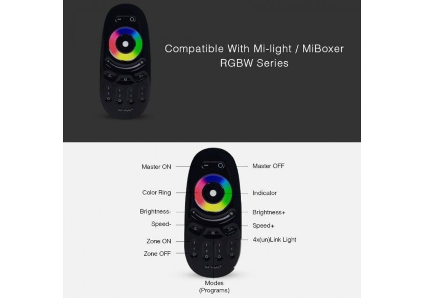 Télécommande LED RGBW-4 Zones-NOIR-FUT096B-Mi-Light - FUT096B - Barcelona LED