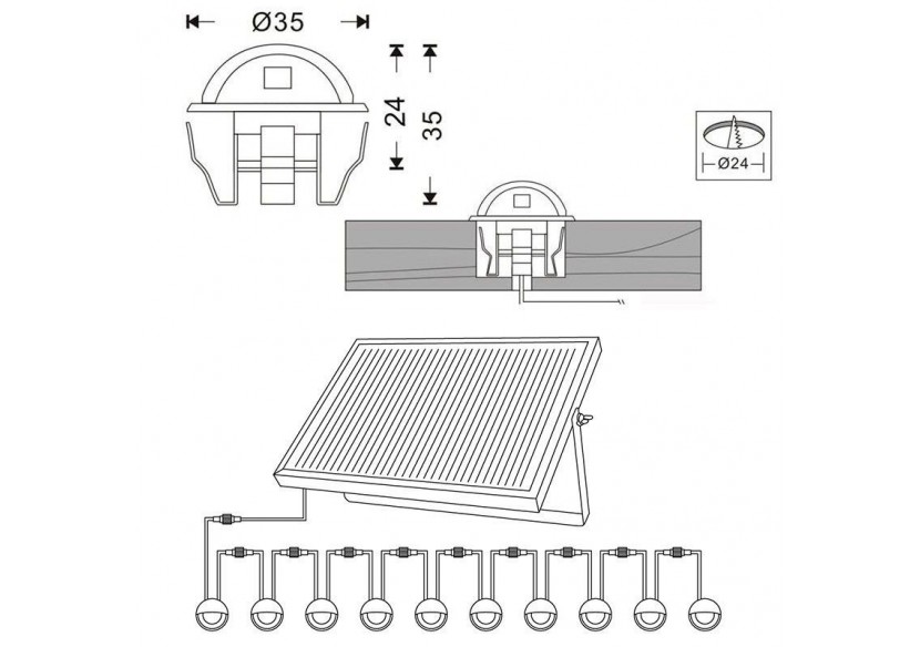 Pack 10 spots solaires LED encastrables avec panneau - BA50019-BC - Barcelona LED