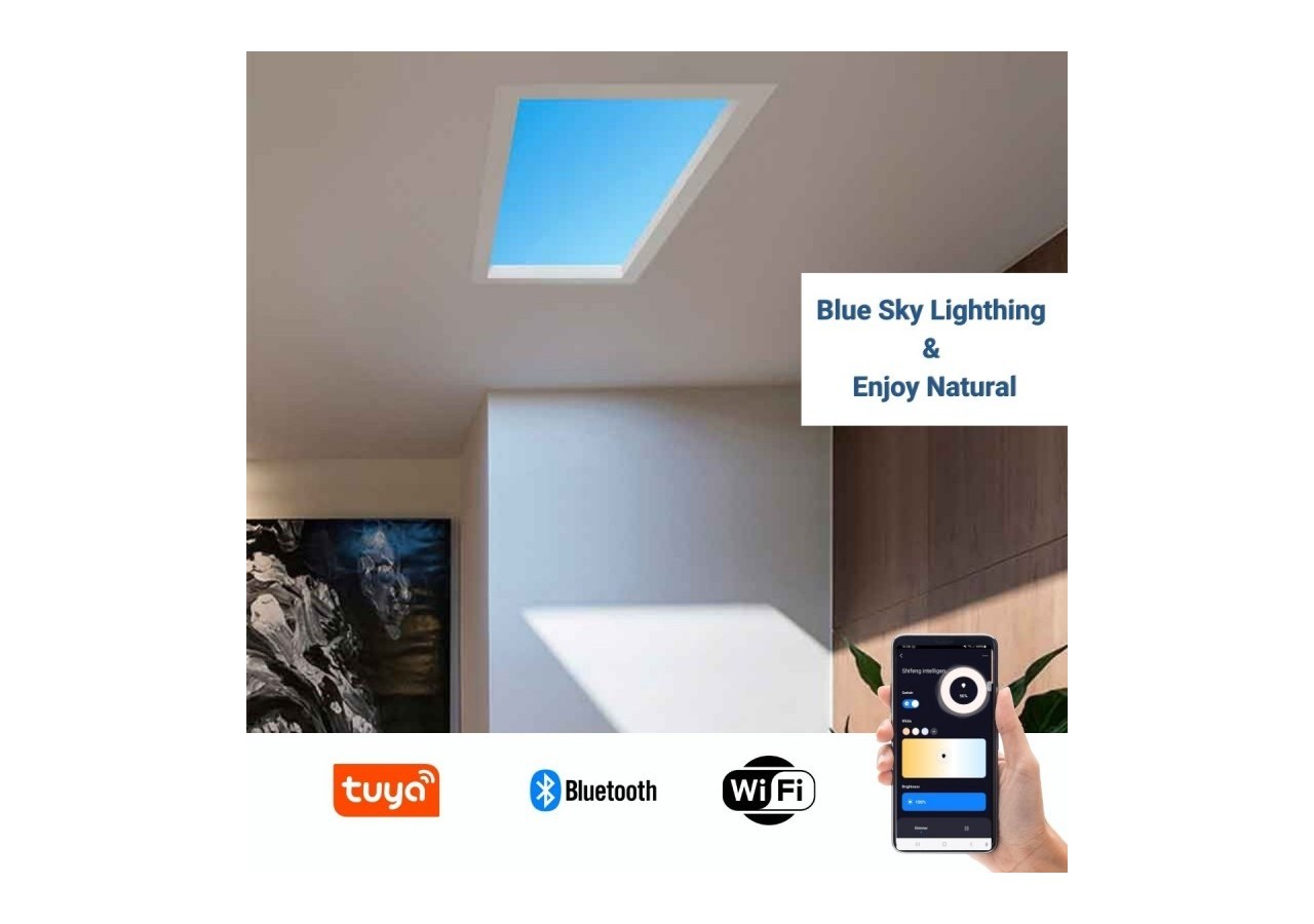 Panneau LED "SMART Blue Skylight"-Effet de ciel-Daylight-50W-60x30cm - B5228-BS-60X30-S - Barcelona LED