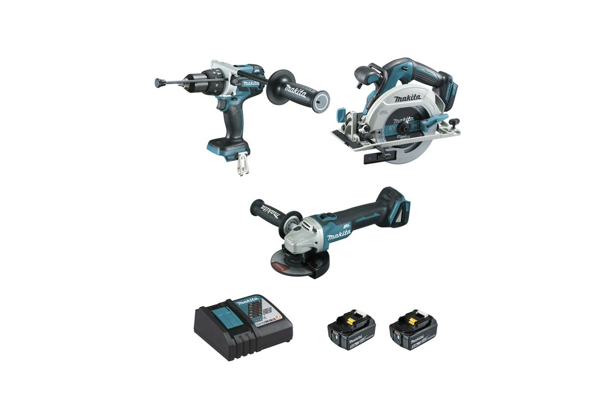 Ensemble perceuse à percussion, meleuse et scie circulaire 18 V Li-Ion expert - Makita : Confort'Mat