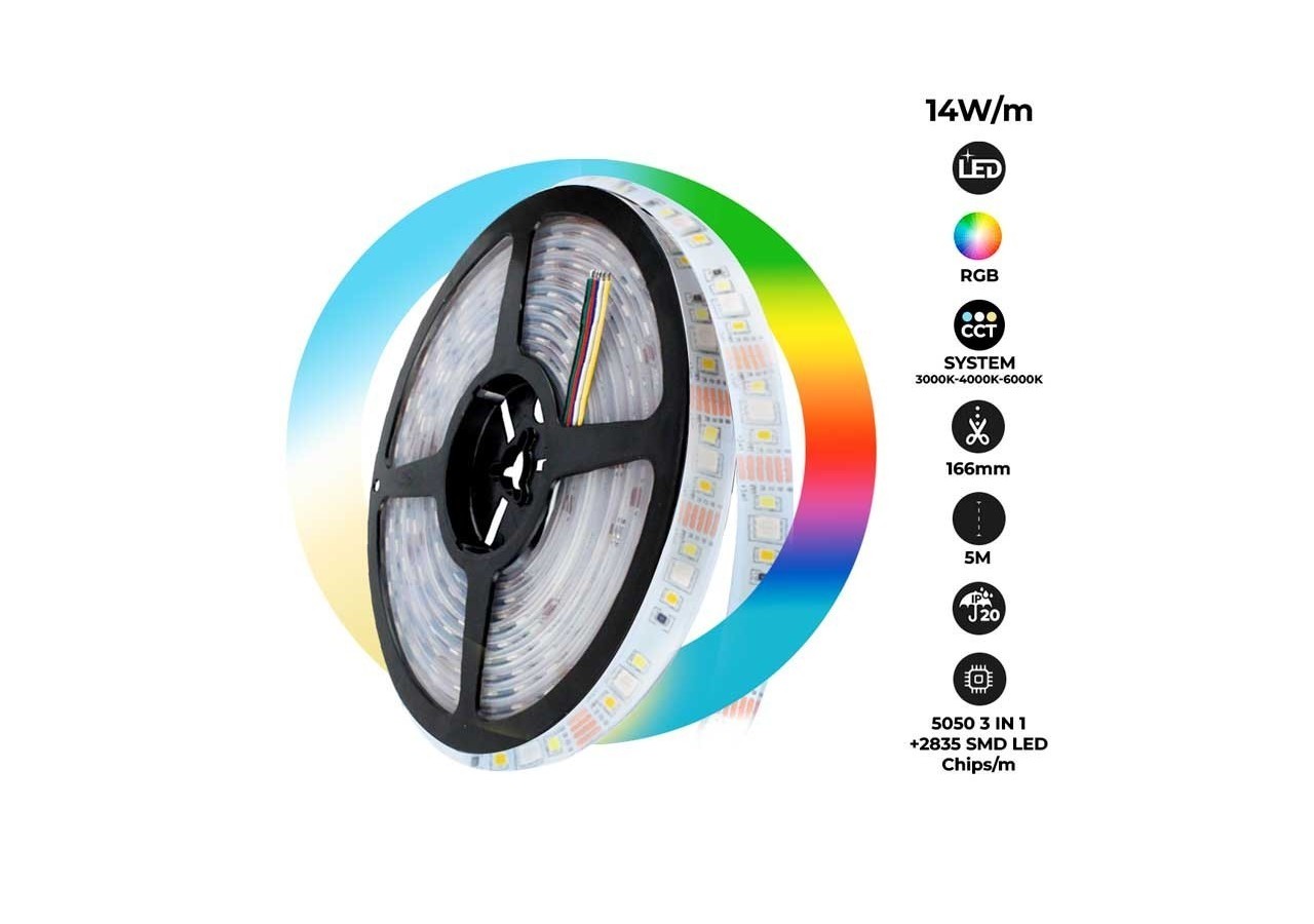 Ruban LED RGB+CCT-70W-24V-IP20-5m - B1554-IP20-RGB+CCT - Barcelona LED