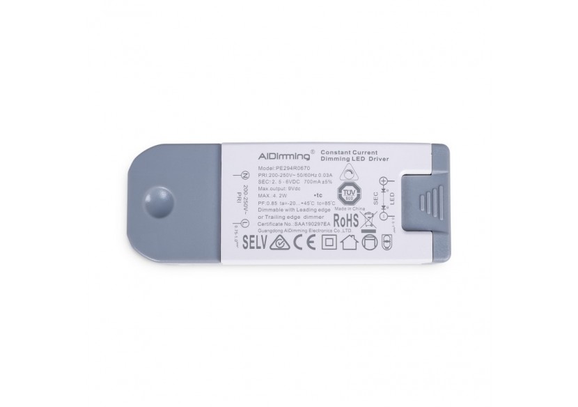 Driver LED dimmable TRIAC 2-6V DC-700mA-4,2W - PE294R0670 - Barcelona LED