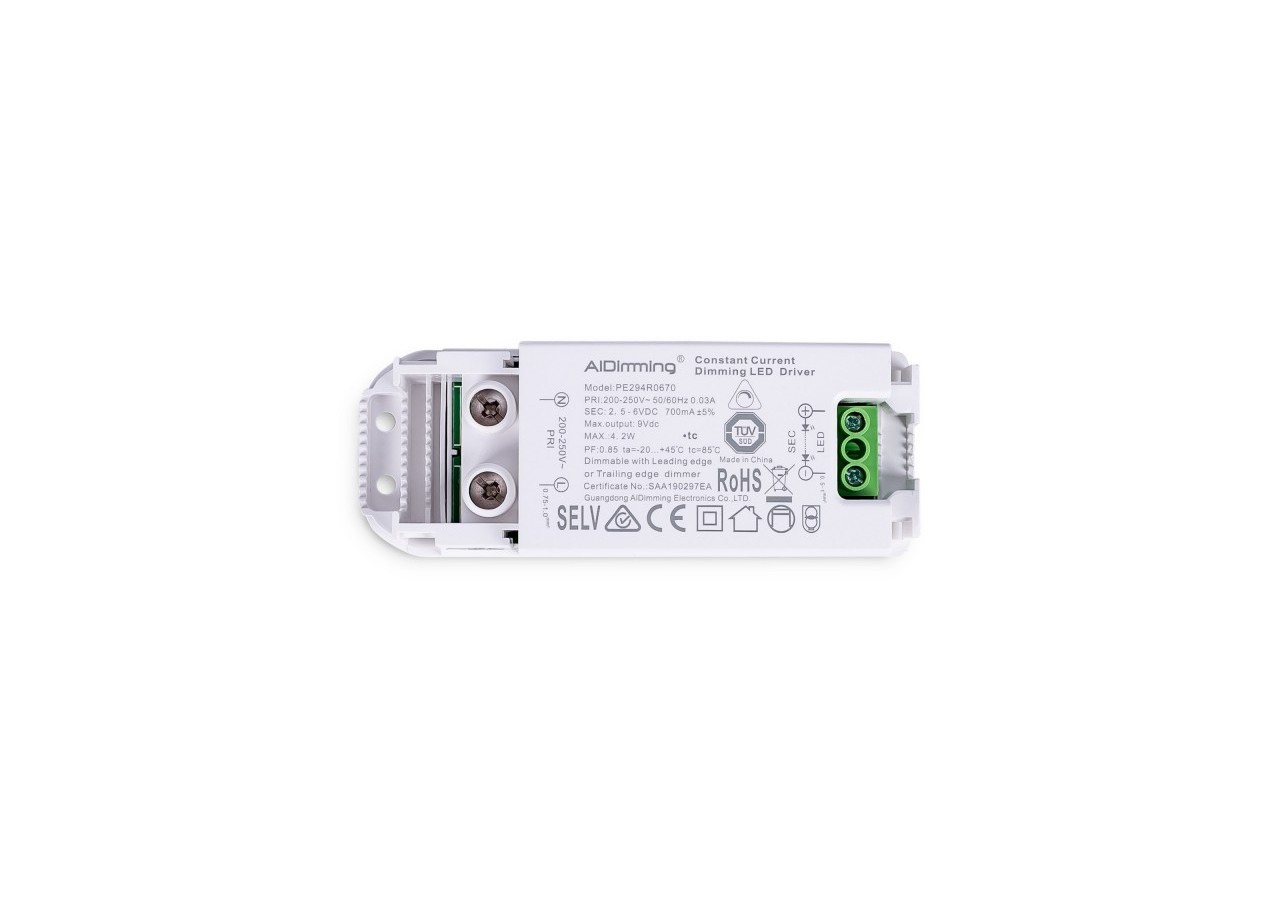 Driver LED dimmable TRIAC 2-6V DC-700mA-4,2W - PE294R0670 - Barcelona LED