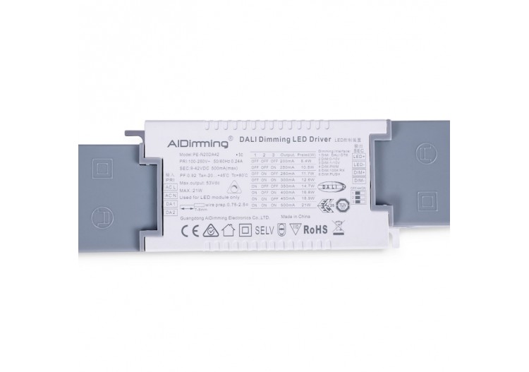 Driver LED dimmable par DALI , PUSH, 1/0-10V-Courant multiple (200-500mA) - PE-N20DA42 - Barcelona LED 2