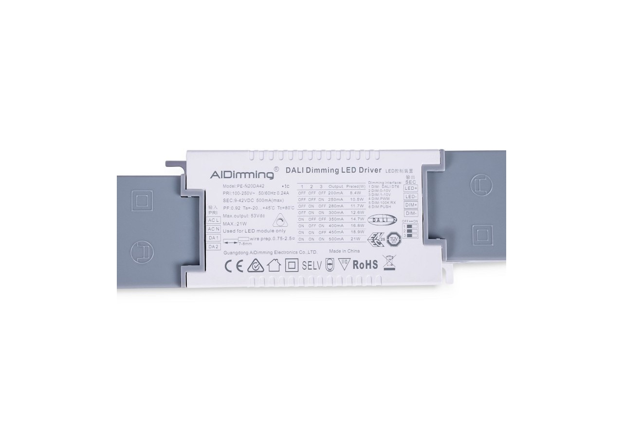 Driver LED dimmable par DALI , PUSH, 1/0-10V-Courant multiple (200-500mA) - PE-N20DA42 - Barcelona LED