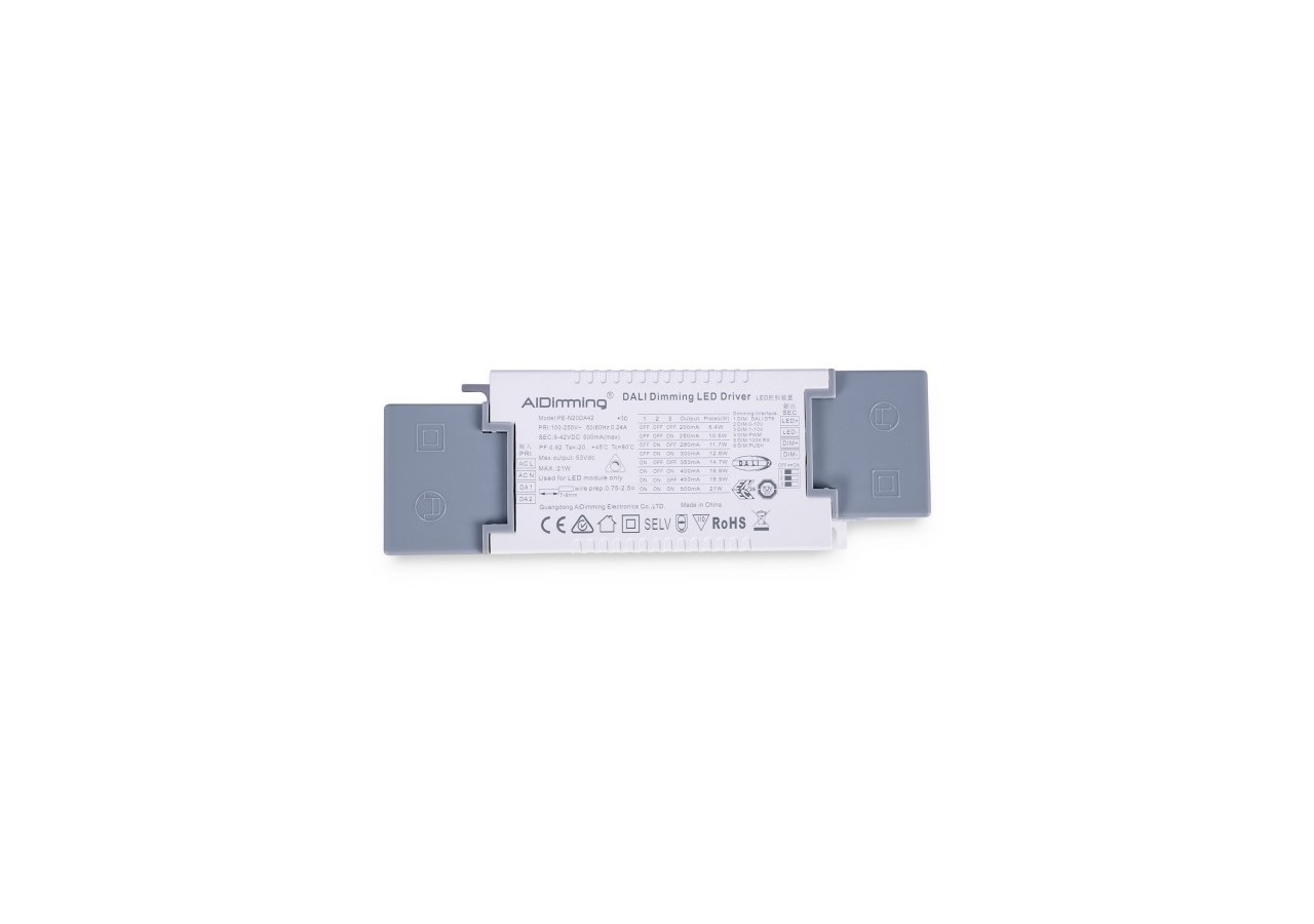 Driver LED dimmable par DALI , PUSH, 1/0-10V-Courant multiple (200-500mA) - PE-N20DA42 - Barcelona LED