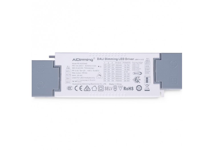 Driver LED dimmable par DALI , PUSH, 1/0-10V-Courant multiple (350-700mA) - PE-N30DA42 - Barcelona LED 2