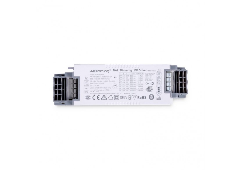 Driver LED dimmable par DALI , PUSH, 1/0-10V-Courant multiple (350-700mA) - PE-N30DA42 - Barcelona LED Driver LED dimmable par DALI , PUSH, 1/0-10V-Courant multiple (350-700mA) - PE-N30DA42 - Barcelona LED