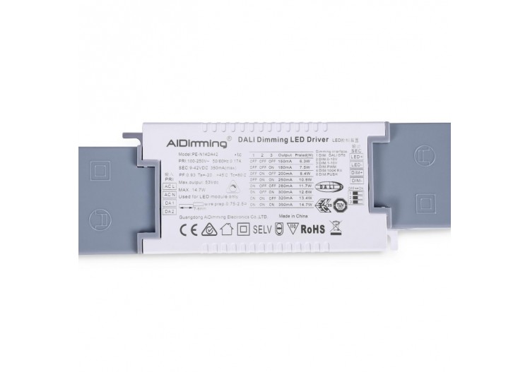 Driver LED dimmable par DALI , PUSH, 1/0-10V-Courant multiple (150-350mA) - PE-N14DA42 - Barcelona LED 2