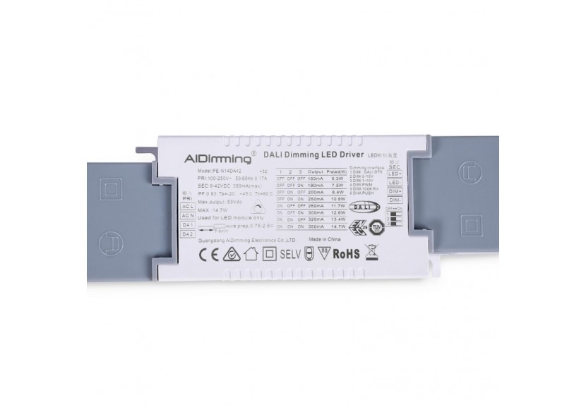 Driver LED dimmable par DALI , PUSH, 1/0-10V-Courant multiple (150-350mA) - PE-N14DA42 - Barcelona LED Driver LED dimmable par DALI , PUSH, 1/0-10V-Courant multiple (150-350mA) - PE-N14DA42 - Barcelona LED