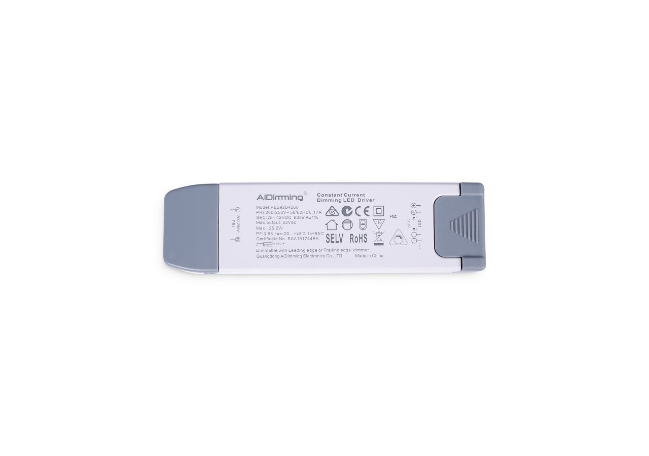 Driver LED dimmable TRIAC 25-42V DC-600mA-25,2W - PE292B4260 - Barcelona LED