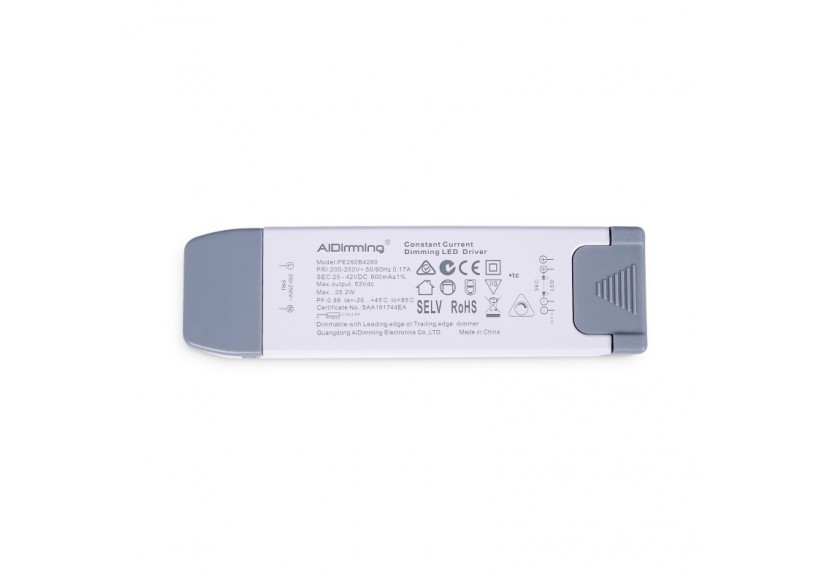 Driver LED dimmable TRIAC 25-42V DC-600mA-25,2W - PE292B4260 - Barcelona LED Driver LED dimmable TRIAC 25-42V DC-600mA-25,2W - PE292B4260 - Barcelona LED