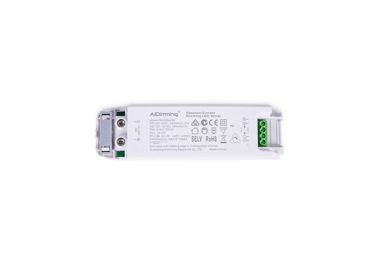Driver LED dimmable TRIAC 25-42V DC-600mA-25,2W - PE292B4260 - Barcelona LED