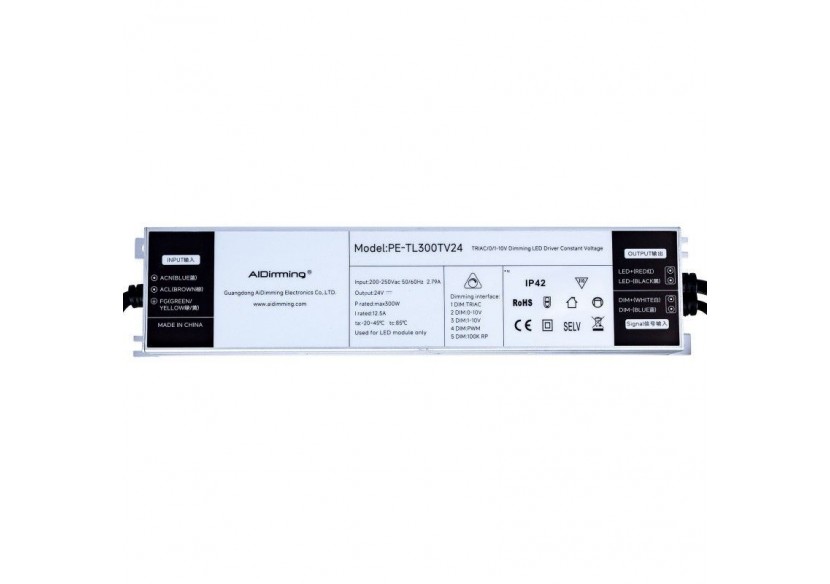 Alimentation LED dimmable TRIAC/0-10V-200-250V-Sortie 24V-12,5A-300W - PE-TL300TV24 - Barcelona LED