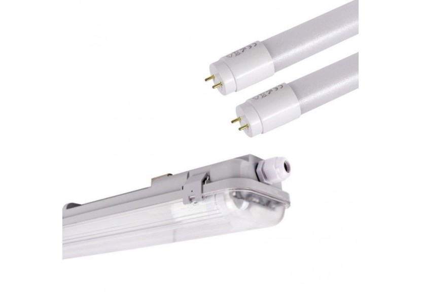 Kit Boîtier étanche double 120cm + 2 tubes LED T8 18W-6000K - K8480-120-6K - Barcelona LED