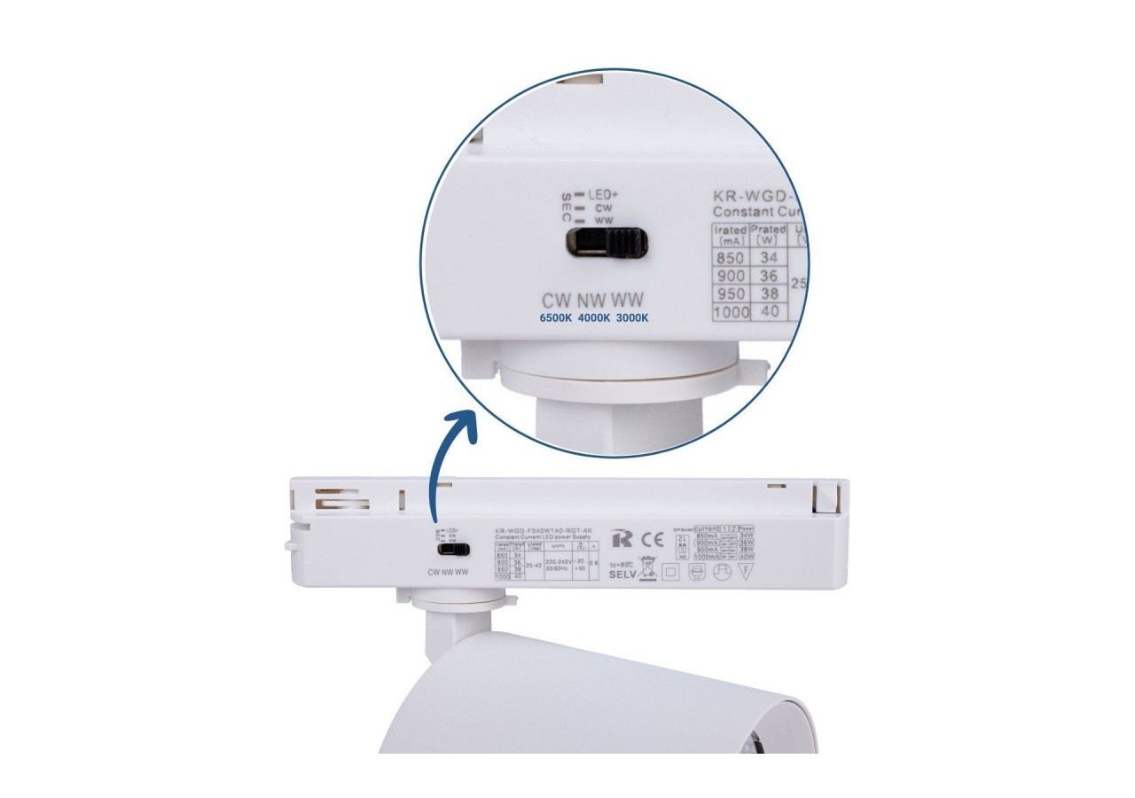 Projecteur LED sur railmonophasé CCT-40W-IRC 90-Blanc - BPM-40W-CCT-B - Barcelona LED