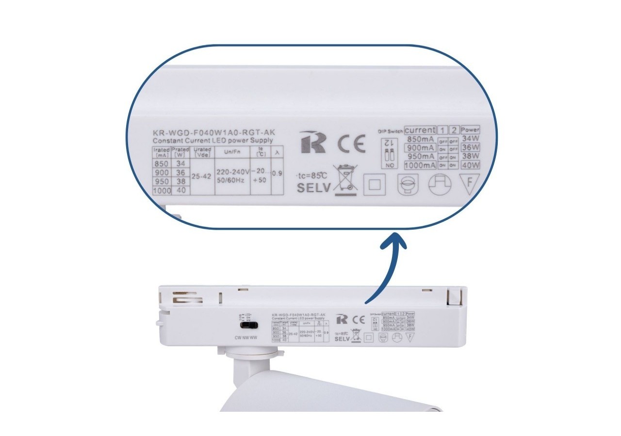 Projecteur LED sur railmonophasé CCT-40W-IRC 90-Blanc - BPM-40W-CCT-B - Barcelona LED