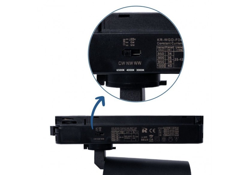 Projecteur LED sur rail monophasé CCT-40W-IRC 90-Noir - BPM-40W-CCT-N - Barcelona LED