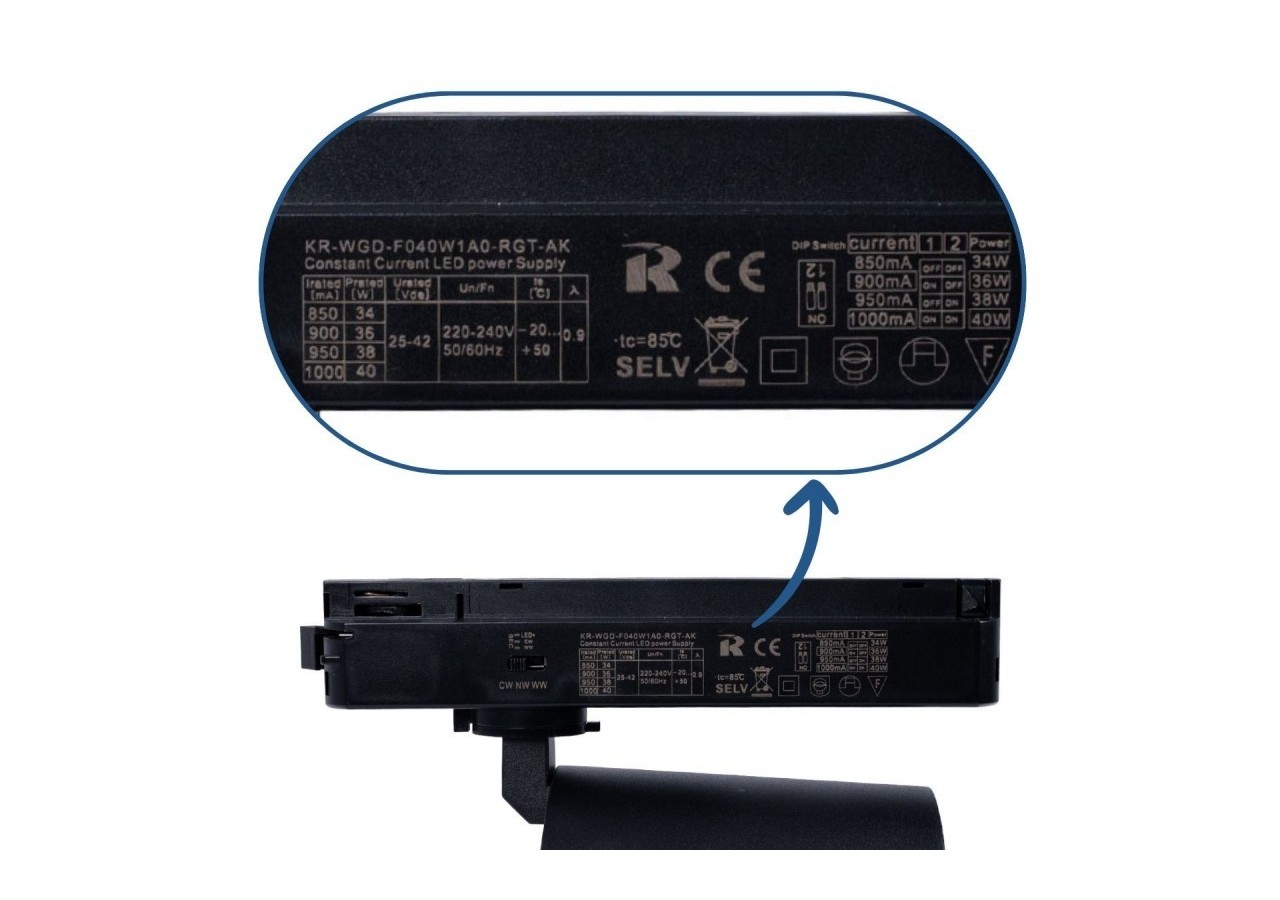 Projecteur LED sur rail monophasé CCT-40W-IRC 90-Noir - BPM-40W-CCT-N - Barcelona LED