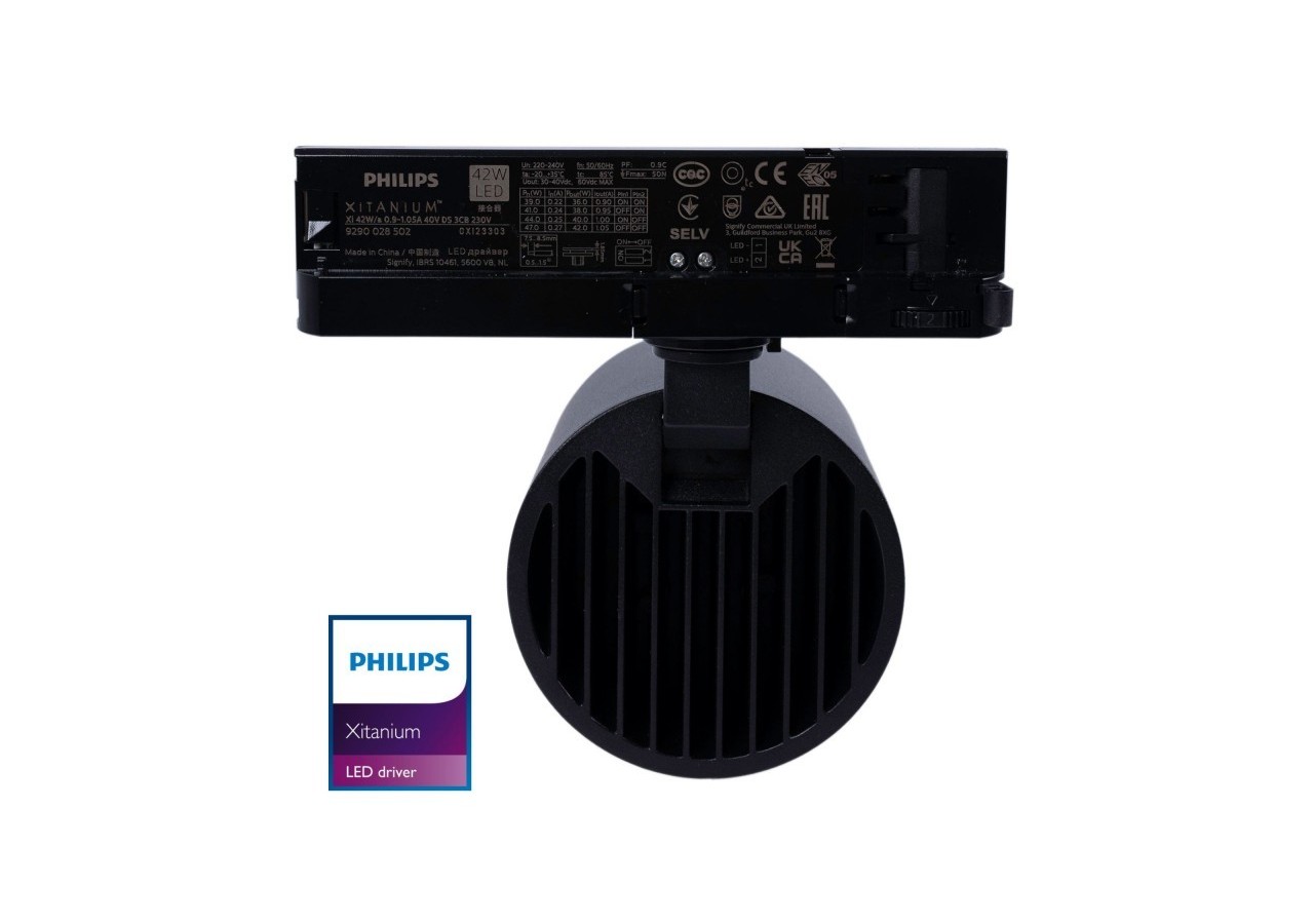 Projecteur LED sur rail triphasé 4000K-40W-IRC 95-Driver Philips Xitanium-Noir - BPT-40WCRI-BN-N - Barcelona LED