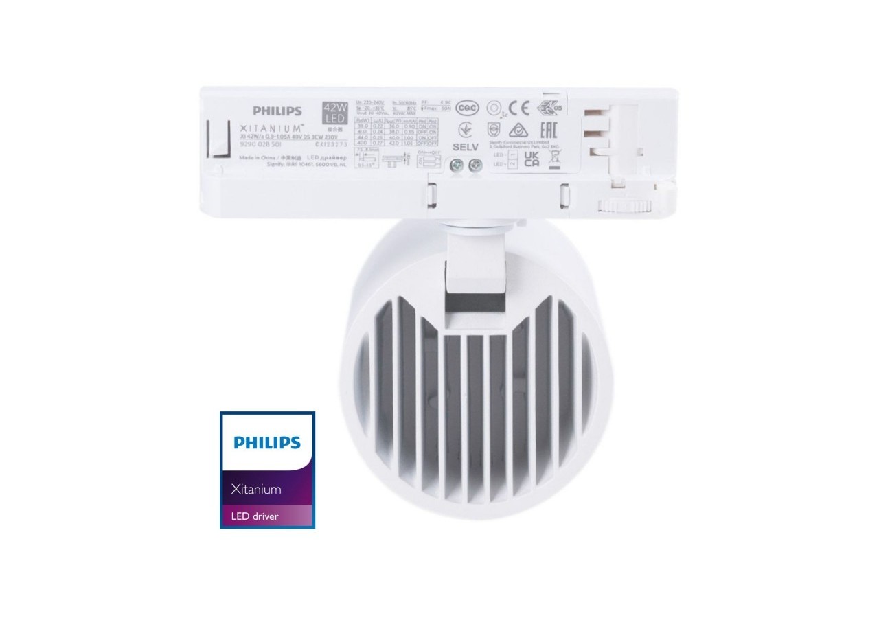 Projecteur LED sur rail triphasé 4000K-40W-IRC 95-Driver Philips Xitanium-Blanc - BPT-40WCRI-BN-B - Barcelona LED