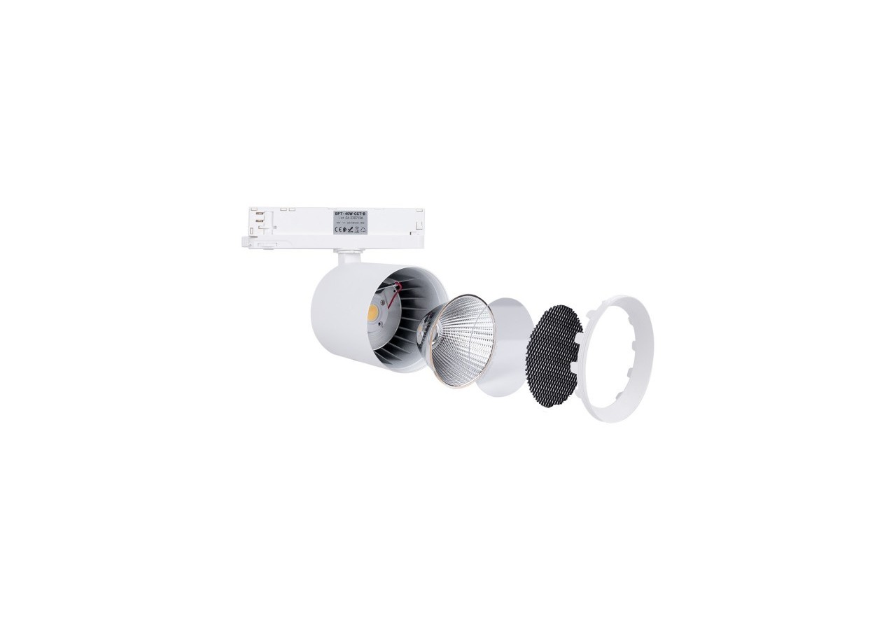 Projecteur LED sur rail triphasé CCT 40W-IRC 90-Driver KGP- Blanc - BPT-40W-CCT-B - Barcelona LED