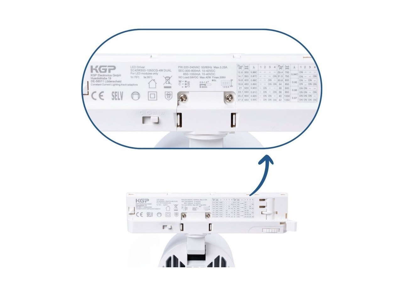Projecteur LED sur rail triphasé CCT 40W-IRC 90-Driver KGP- Blanc - BPT-40W-CCT-B - Barcelona LED