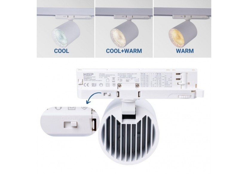Projecteur LED sur rail triphasé CCT 40W-IRC 90-Driver KGP- Blanc - BPT-40W-CCT-B - Barcelona LED Projecteur LED sur rail triphasé CCT 40W-IRC 90-Driver KGP- Blanc - BPT-40W-CCT-B - Barcelona LED