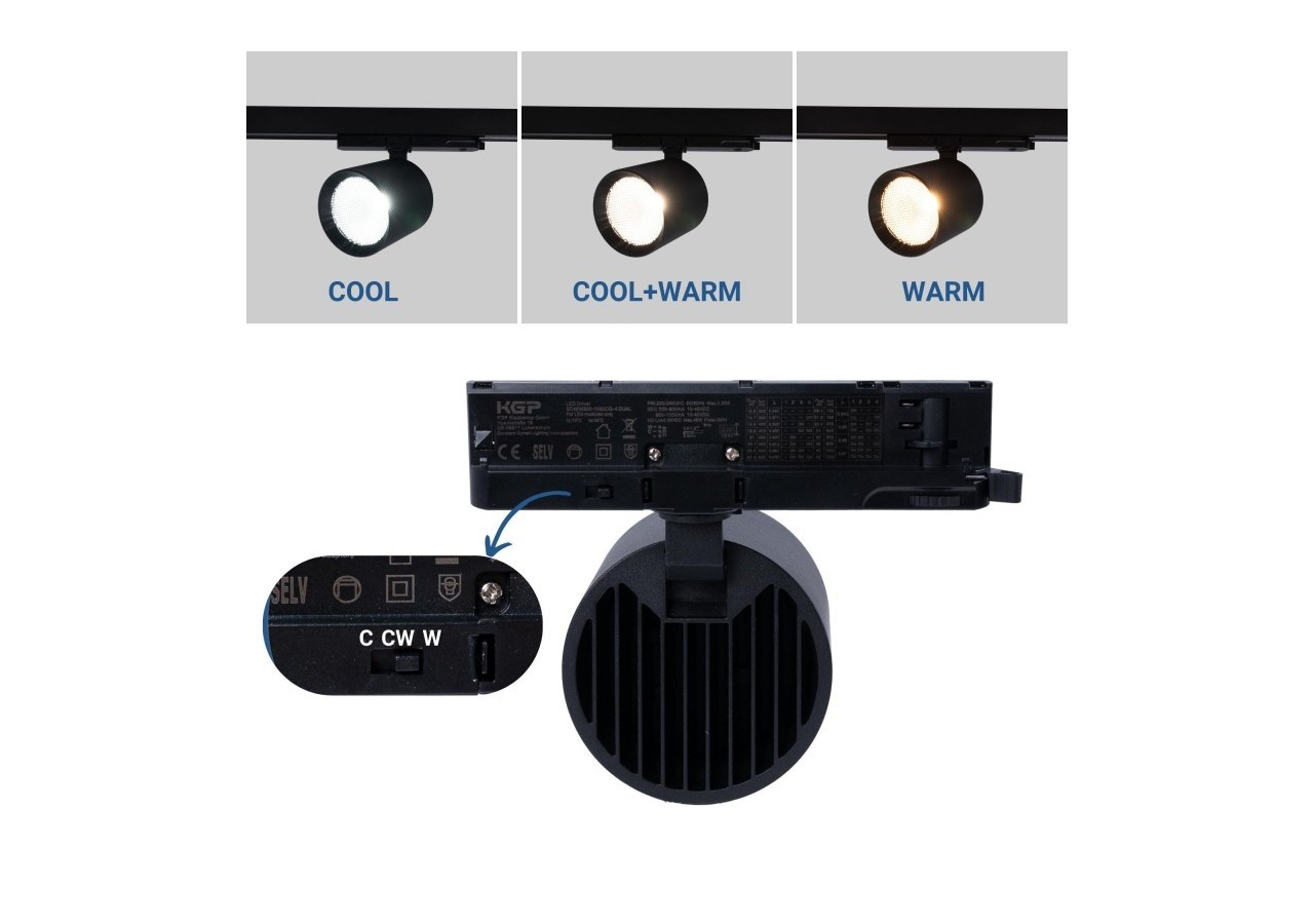 Projecteur LED sur rail triphasé CCT 40W-IRC 90-Driver KGP-Noir - BPT-40W-CCT-N - Barcelona LED