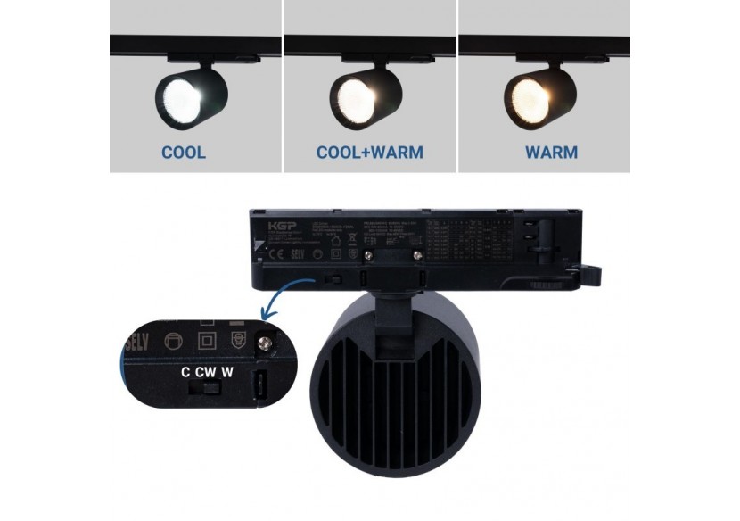 Projecteur LED sur rail triphasé CCT 40W-IRC 90-Driver KGP-Noir - BPT-40W-CCT-N - Barcelona LED Projecteur LED sur rail triphasé CCT 40W-IRC 90-Driver KGP-Noir - BPT-40W-CCT-N - Barcelona LED