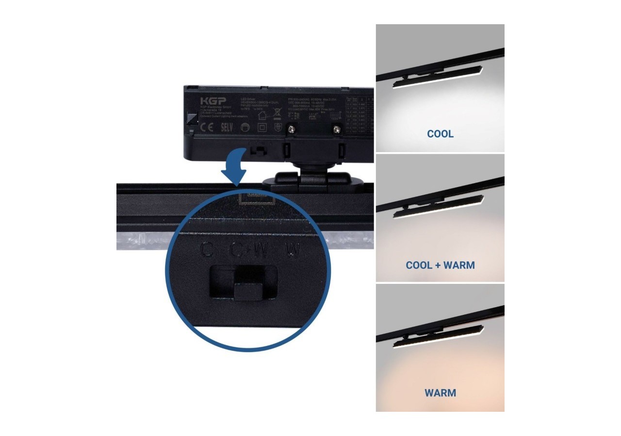 Luminaire linéaire LED triphasé orientable 20W-CCT-IRC90-Driver KGP-Noir - BLT-20W60-CCT-N - Barcelona LED