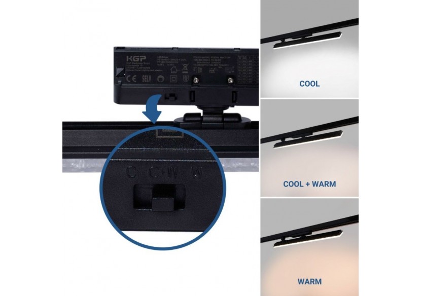 Luminaire linéaire LED triphasé orientable 20W-CCT-IRC90-Driver KGP-Noir - BLT-20W60-CCT-N - Barcelona LED