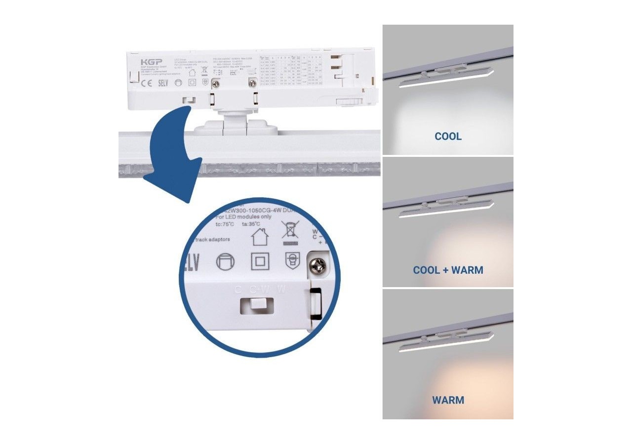 Luminaire linéaire LED triphasé orientable 40W-CCT-IRC90-Driver KGP-Blanc - BLT-40W60-CCT-B - Barcelona LED