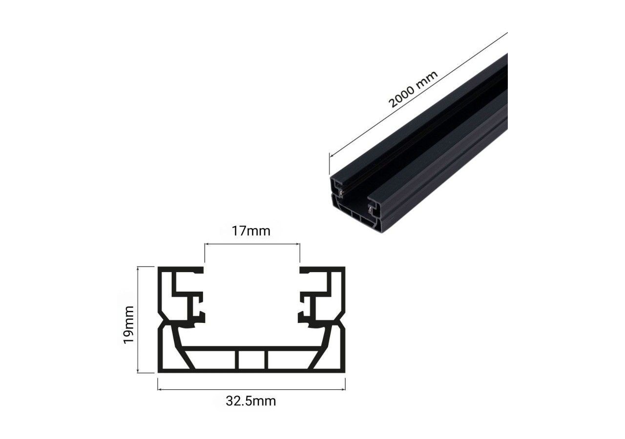 Rail monophasé en PVC pour spots LED-En saillie-2m - BTMP-200-N - Barcelona LED