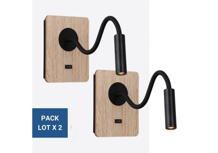 Lot de 2-Applique liseuse flexible "LONDON"-Puce CREE-3W-Noir - K1511-2N - Barcelona LED