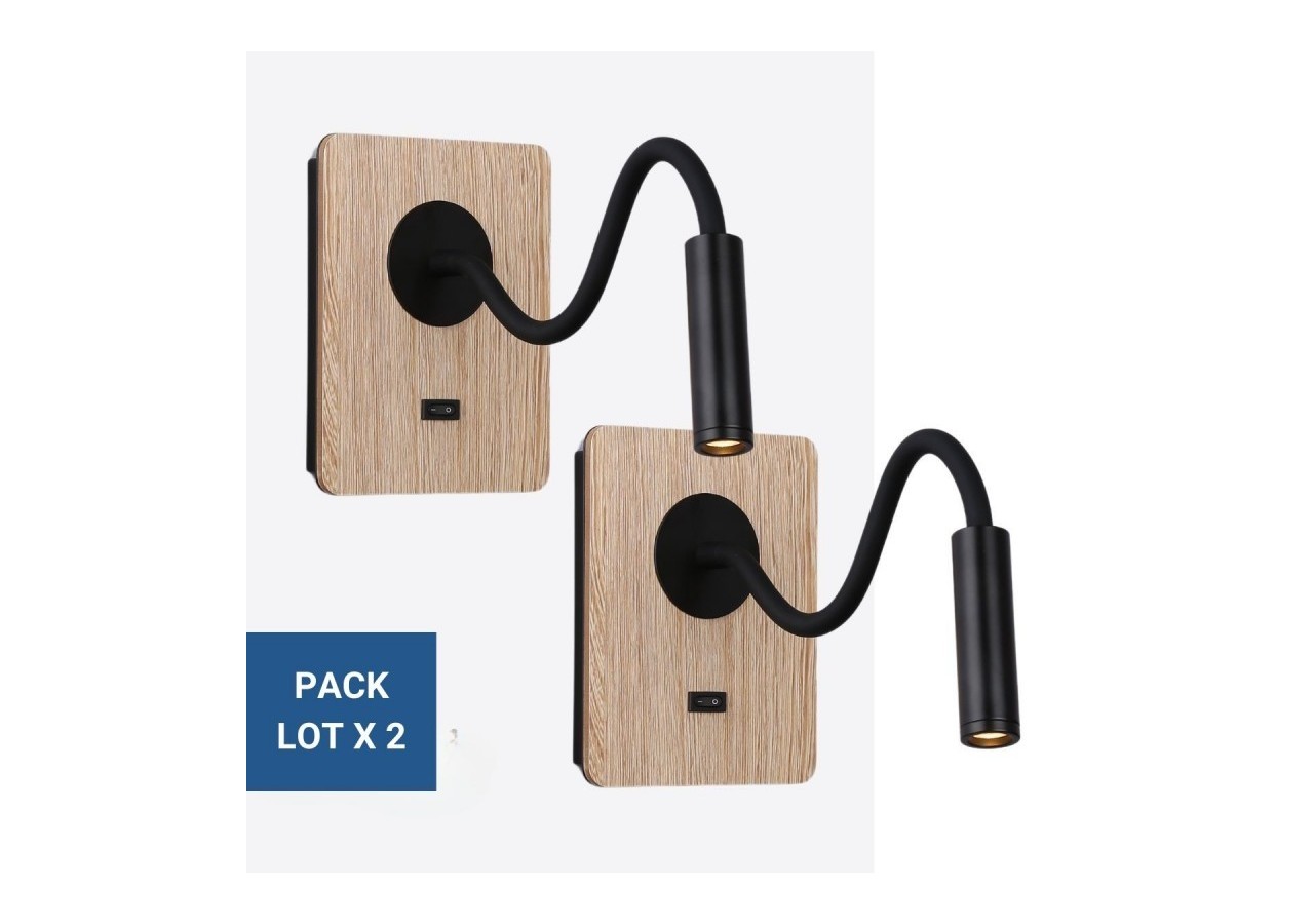 Lot de 2-Applique liseuse flexible "LONDON"-Puce CREE-3W-Noir - K1511-2N - Barcelona LED