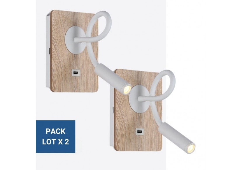 Lot de 2-Applique liseuse flexible avec port USB "LONDON USB"-Puce CREE-3W-Blanc - K1511-USB-2B - Barcelona LED Lot de 2-Applique liseuse flexible avec port USB "LONDON USB"-Puce CREE-3W-Blanc - K1511-USB-2B - Barcelona LED