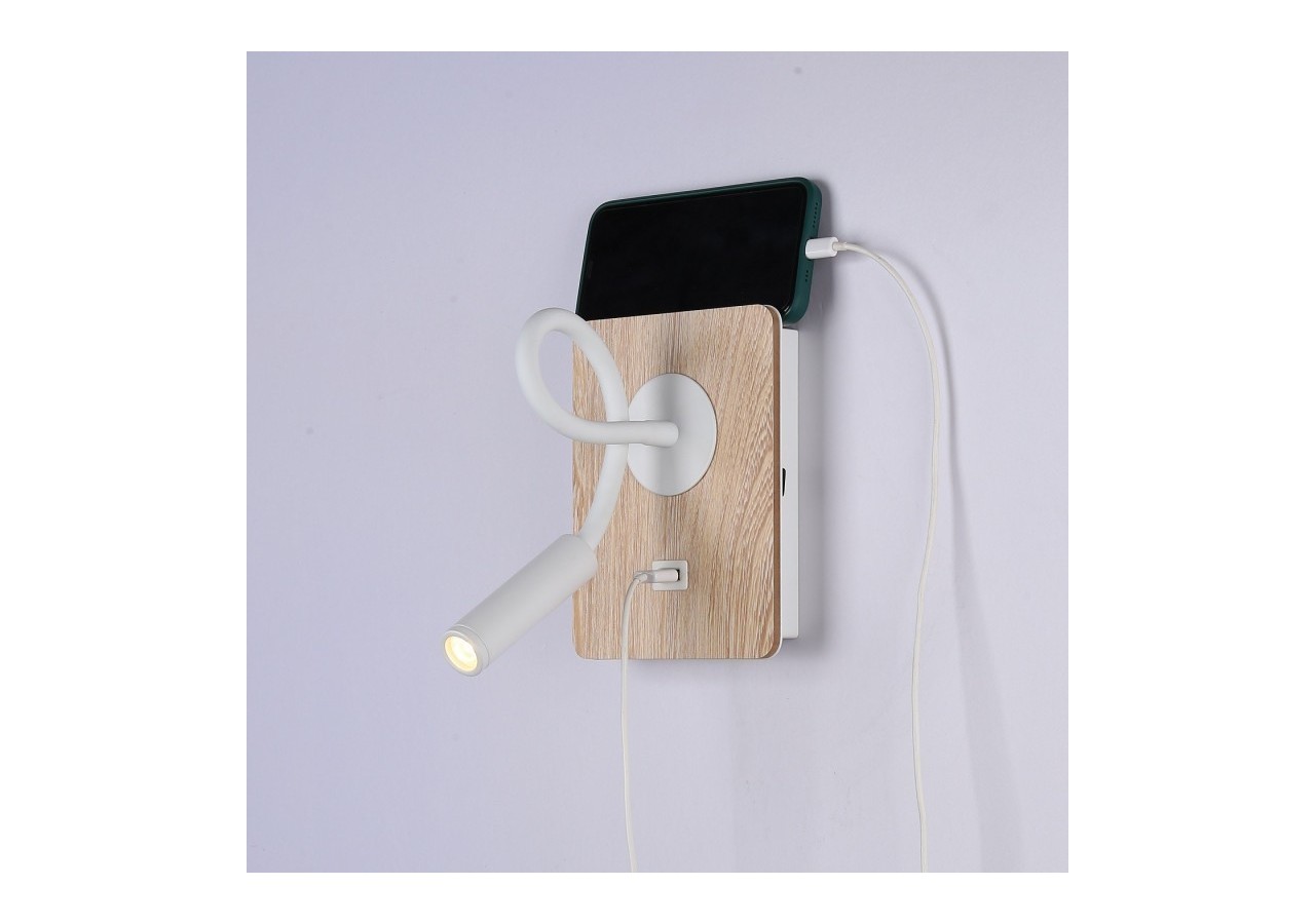 Lot de 2-Applique liseuse flexible avec port USB "LONDON USB"-Puce CREE-3W-Blanc - K1511-USB-2B - Barcelona LED