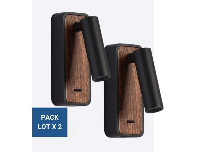 Lot de 2-Applique liseuse "Irene"-3W-Puce CREE-Noir - K1549-2N - Barcelona LED