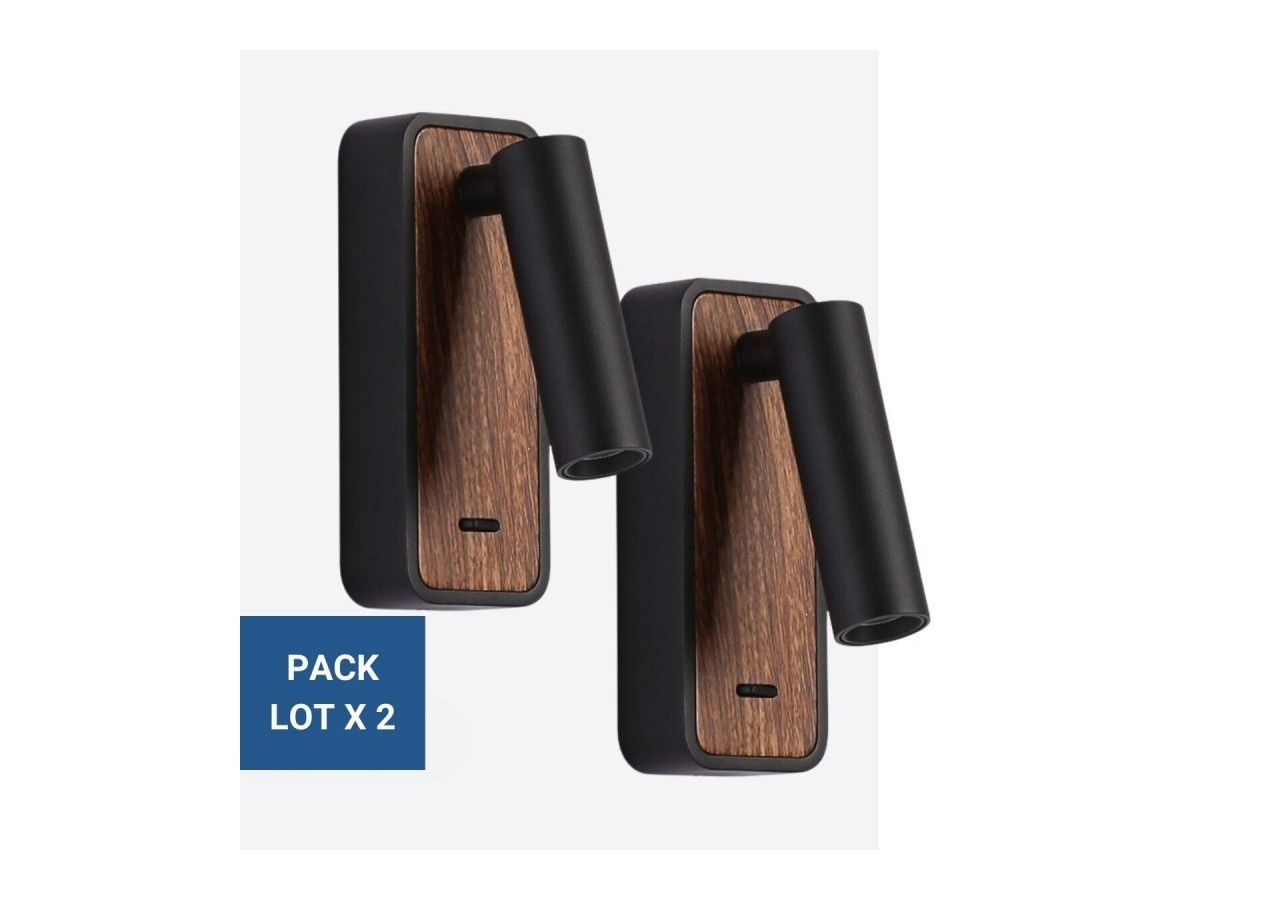 Lot de 2-Applique liseuse "Irene"-3W-Puce CREE-Noir - K1549-2N - Barcelona LED