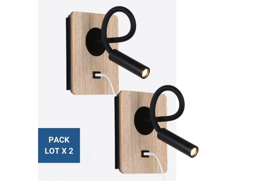 Lot de 2-Applique liseuse flexible avec port USB "LONDON USB"-Puce CREE-3W-Noir - K1511-USB-2N - Barcelona LED Lot de 2-Applique liseuse flexible avec port USB "LONDON USB"-Puce CREE-3W-Noir - K1511-USB-2N - Barcelona LED