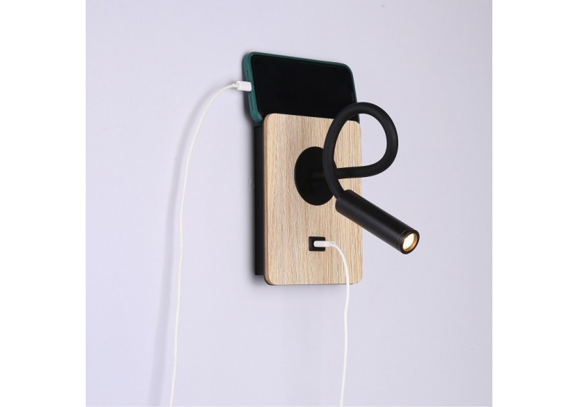 Lot de 2-Applique liseuse flexible avec port USB "LONDON USB"-Puce CREE-3W-Noir - K1511-USB-2N - Barcelona LED Lot de 2-Applique liseuse flexible avec port USB "LONDON USB"-Puce CREE-3W-Noir - K1511-USB-2N - Barcelona LED