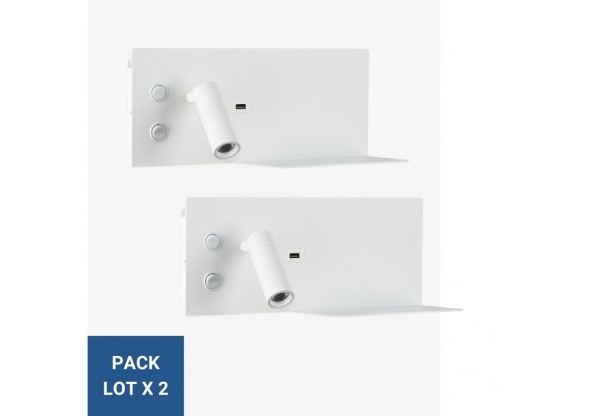 Lot de 2-Applique liseuse avec port USB "Kerta"-Double éclairage-3W+7W-Blanc - K1512-USB-2B - Barcelona LED Lot de 2-Applique liseuse avec port USB "Kerta"-Double éclairage-3W+7W-Blanc - K1512-USB-2B - Barcelona LED