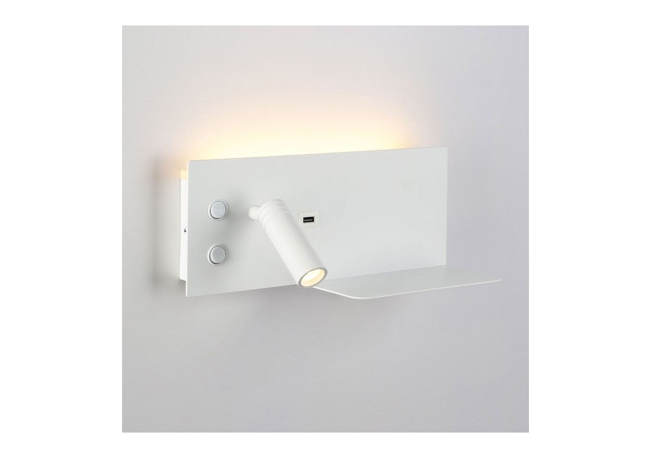 Lot de 2-Applique liseuse avec port USB "Kerta"-Double éclairage-3W+7W-Blanc - K1512-USB-2B - Barcelona LED
