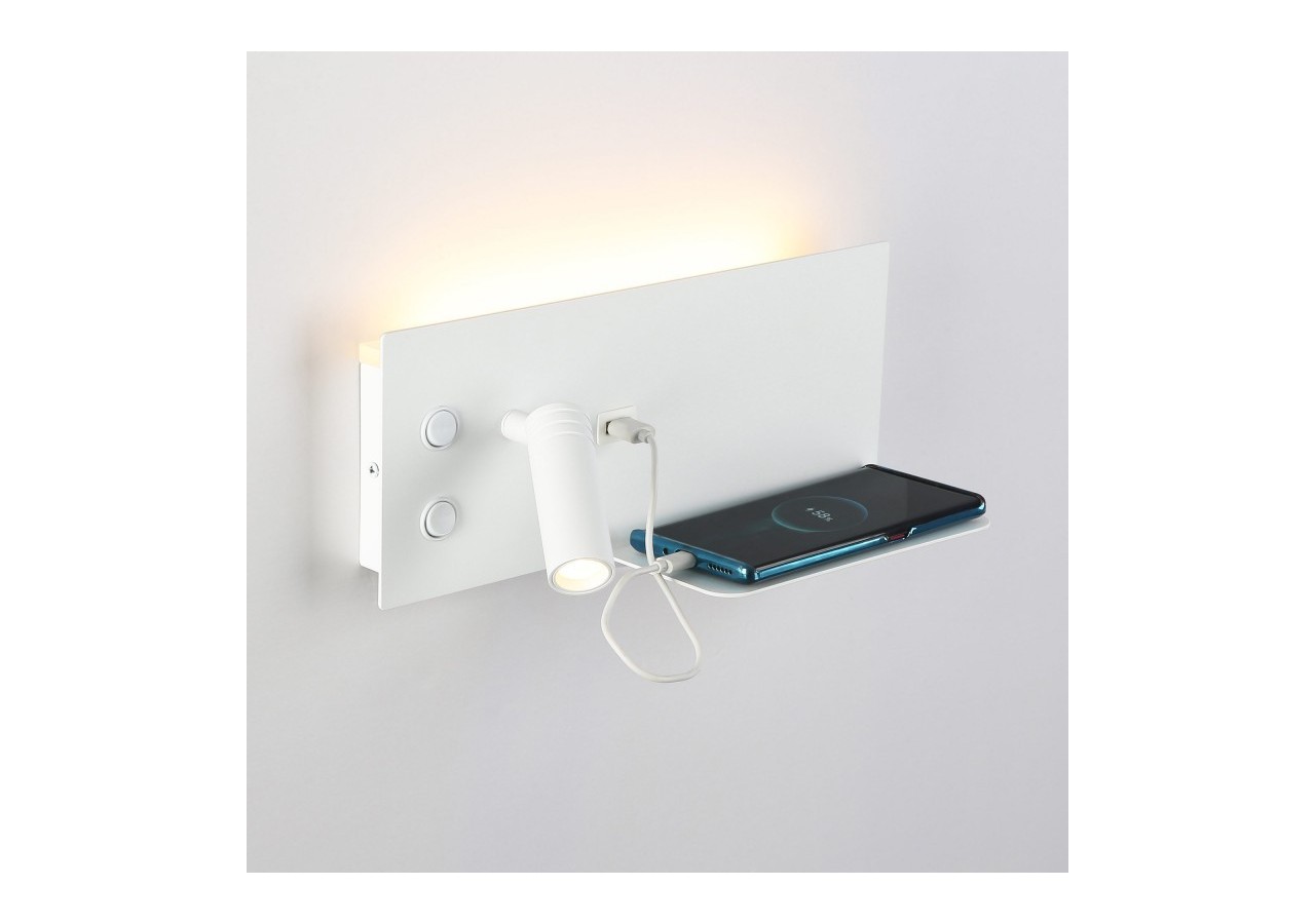 Lot de 2-Applique liseuse avec port USB "Kerta"-Double éclairage-3W+7W-Blanc - K1512-USB-2B - Barcelona LED