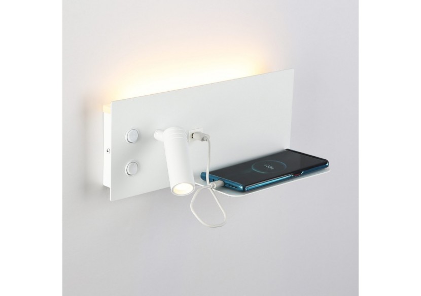 Lot de 2-Applique liseuse avec port USB "Kerta"-Double éclairage-3W+7W-Blanc - K1512-USB-2B - Barcelona LED Lot de 2-Applique liseuse avec port USB "Kerta"-Double éclairage-3W+7W-Blanc - K1512-USB-2B - Barcelona LED