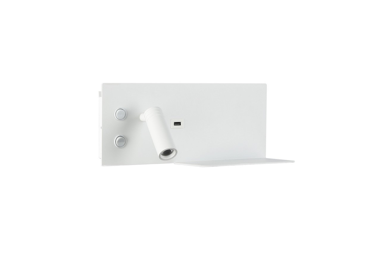 Lot de 2-Applique liseuse avec port USB "Kerta"-Double éclairage-3W+7W-Blanc - K1512-USB-2B - Barcelona LED