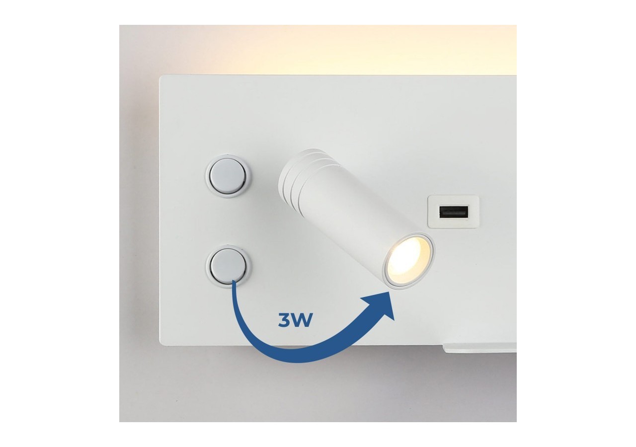 Lot de 2-Applique liseuse avec port USB "Kerta"-Double éclairage-3W+7W-Blanc - K1512-USB-2B - Barcelona LED