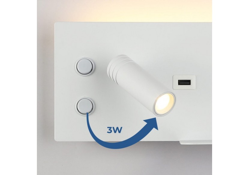 Lot de 2-Applique liseuse avec port USB "Kerta"-Double éclairage-3W+7W-Blanc - K1512-USB-2B - Barcelona LED Lot de 2-Applique liseuse avec port USB "Kerta"-Double éclairage-3W+7W-Blanc - K1512-USB-2B - Barcelona LED