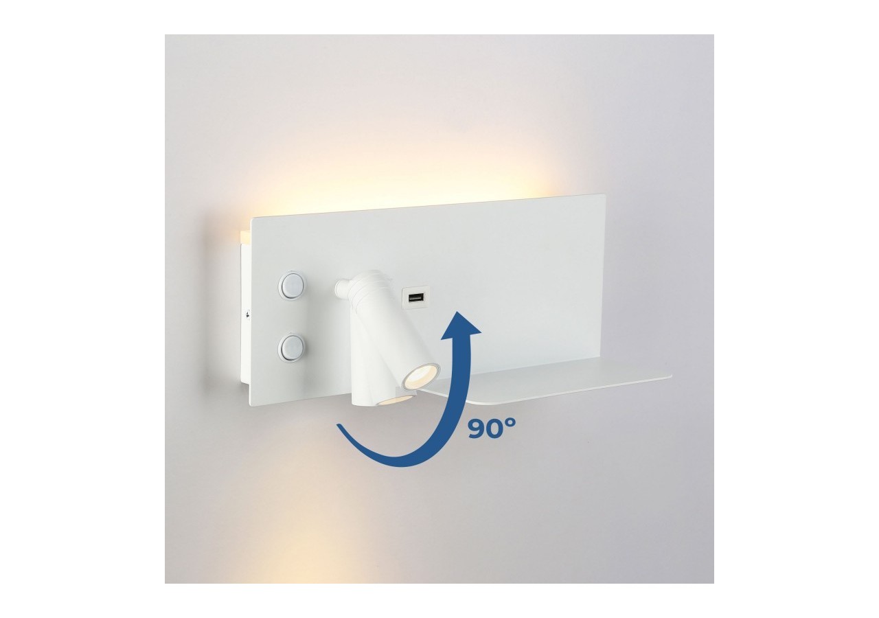 Lot de 2-Applique liseuse avec port USB "Kerta"-Double éclairage-3W+7W-Blanc - K1512-USB-2B - Barcelona LED